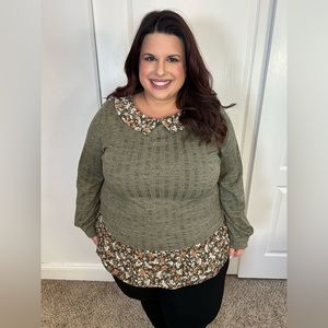 Plus Ditsy Floral Patchwork Button Detail Shirt